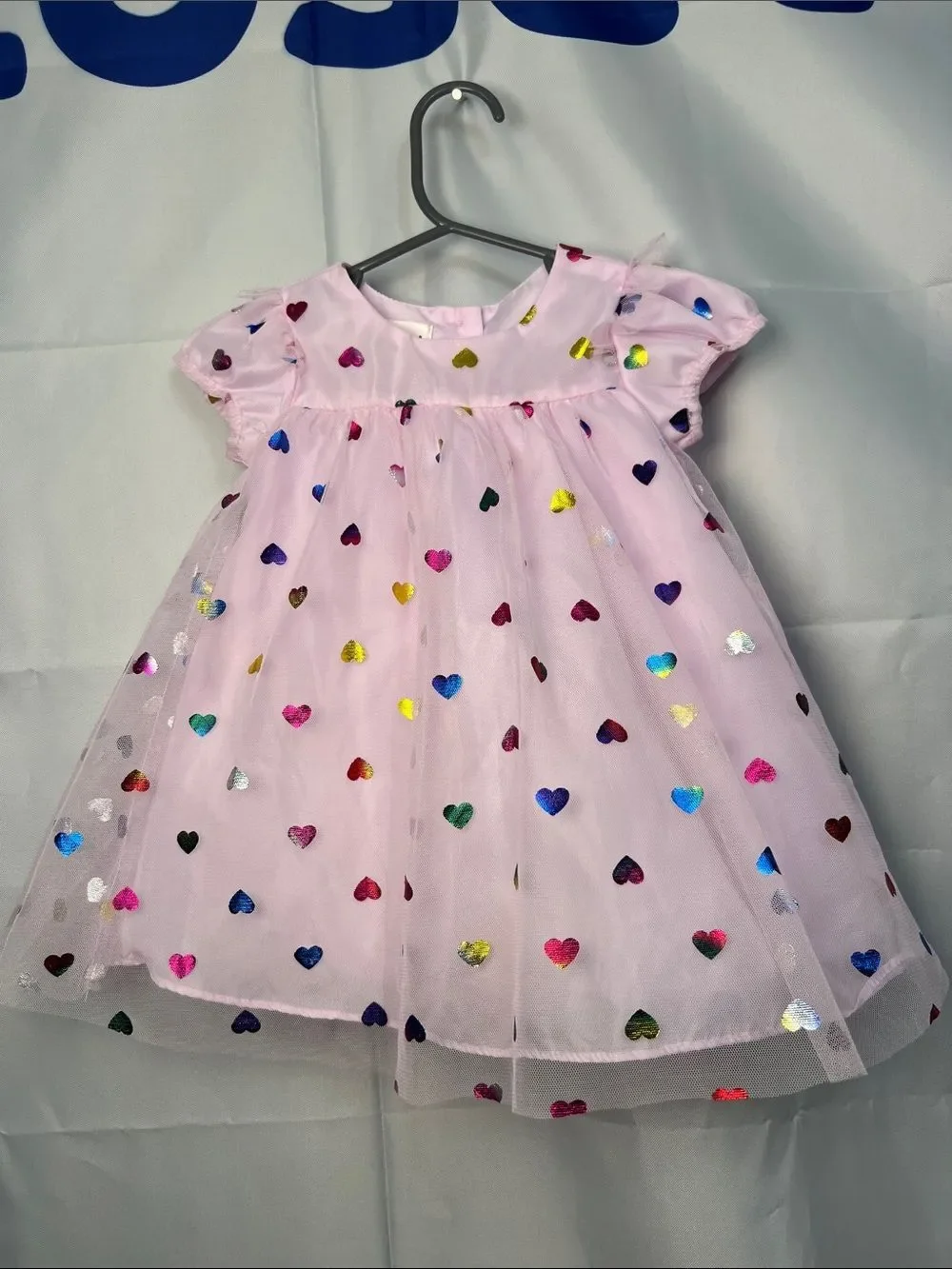 Mia & Mimi pink Tulle party dress with heart accents size 12 months like new!